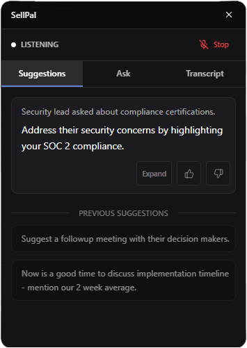 AI Suggestions Interface